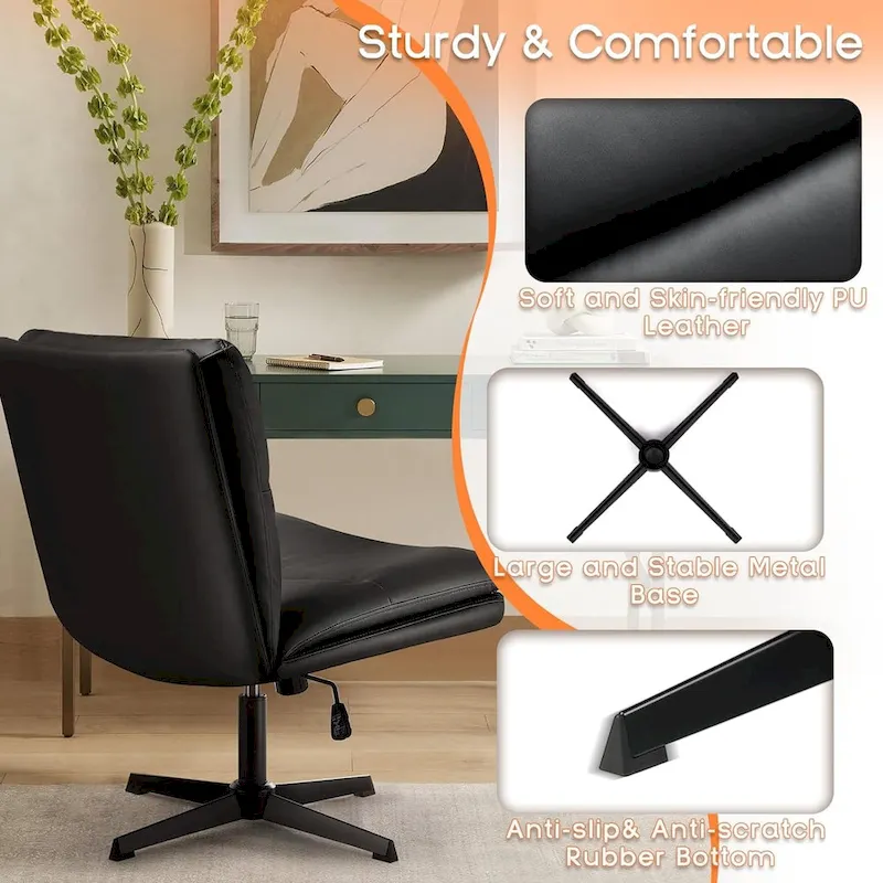 Criss Cross Chair Armless Office Desk Chair No Wheels,PU Leather Padded Modern Swivel Vanity Chair office chair