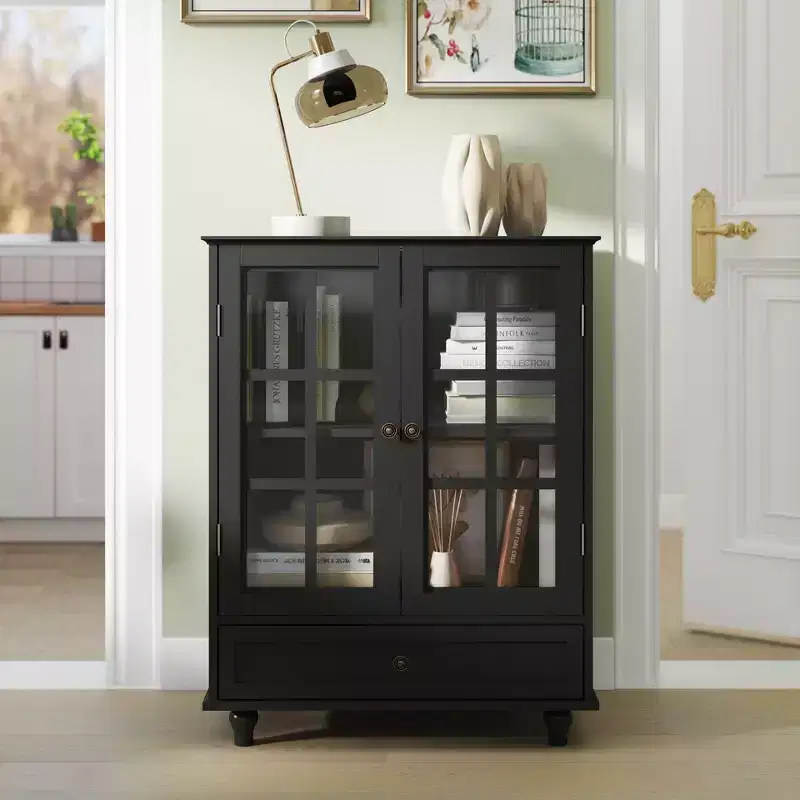 Okak Minimalism Sideboard Cabinet, Bufft Cabinet with 2 Doors and 3 Shelves, Storage Cabinet for Living Room, Dining Room, Kitchen