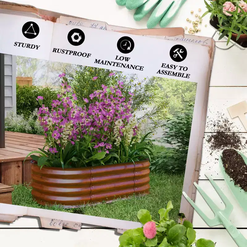 Galvanized Raised Garden Bed Kit, Metal Planter Box with Safety Edging