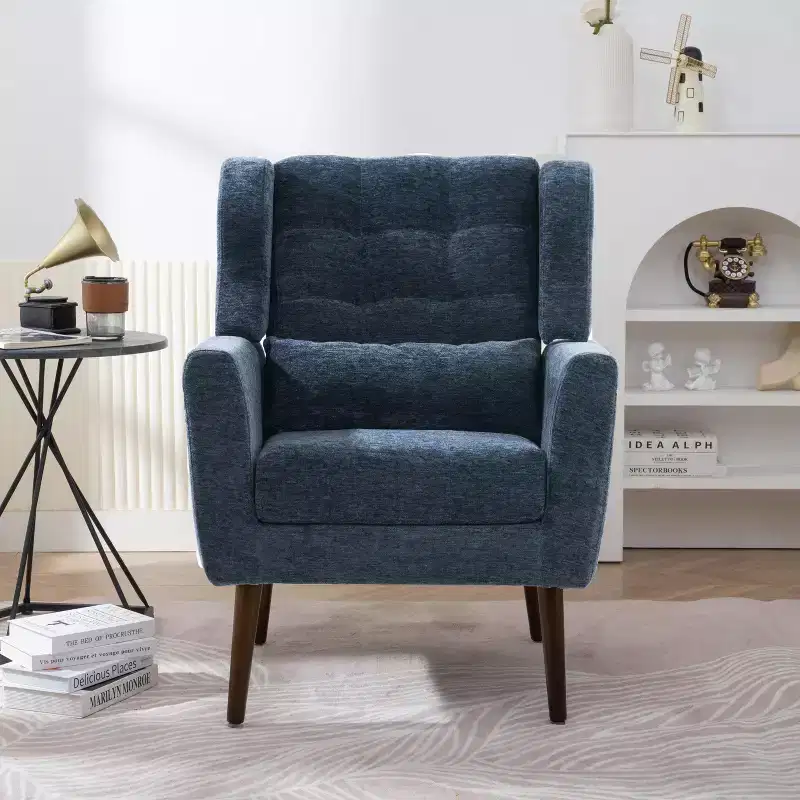 Okak Fine Chenille Accent Chair Living Room Reading Chair with Soft Upholstered and Pillow Armchair Solid Wood Legs for Lounge Bedroom
