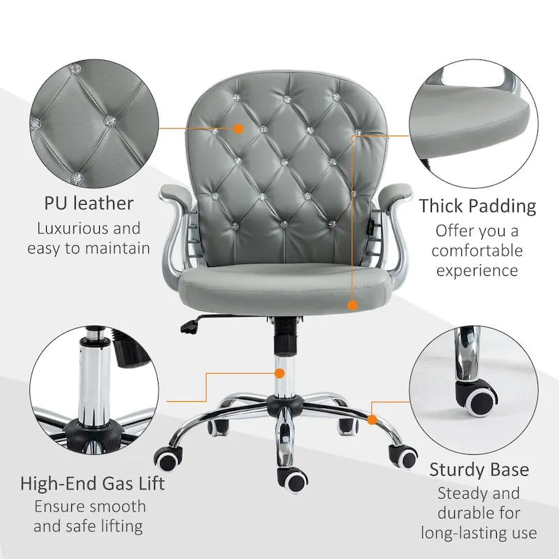 Faux Leather Office Chair with Tufted Backrest and Swivel Wheels