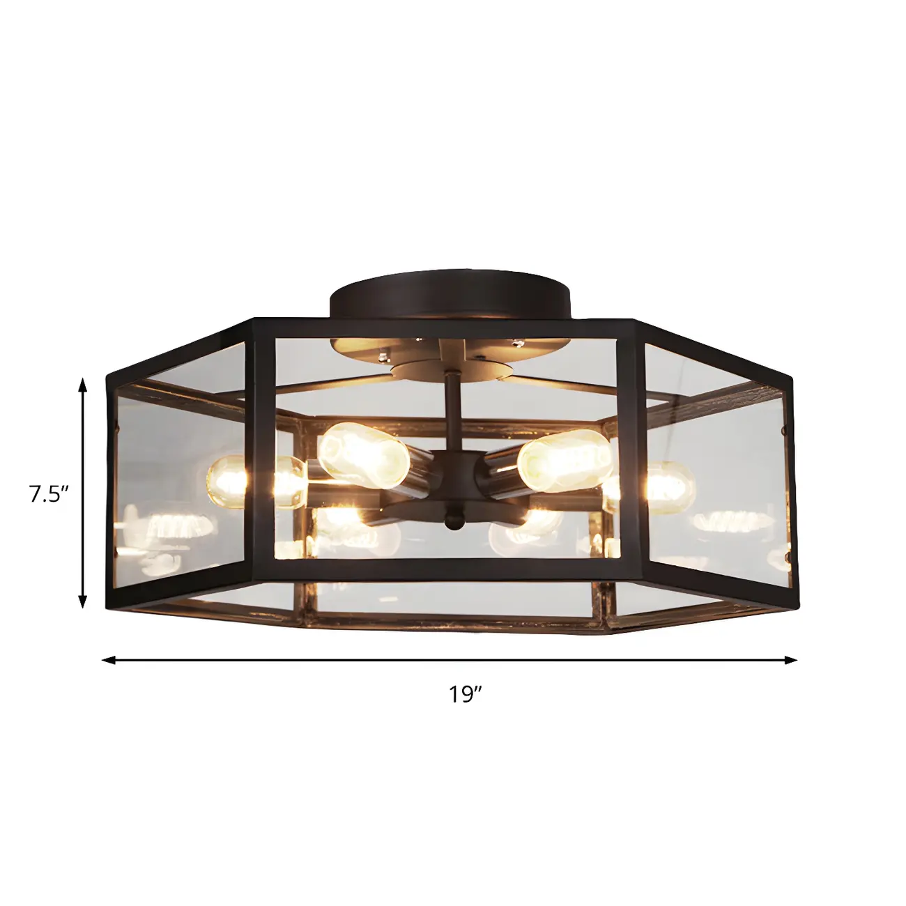 Industrial Black Hexagon Metal Semi Flush Ceiling Light