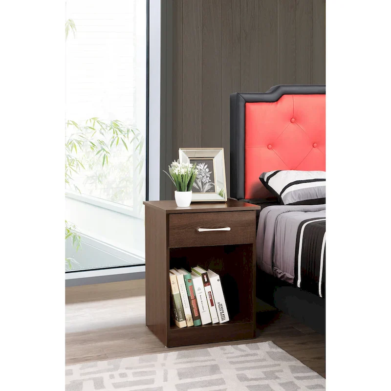 1-Drawer Nightstand, Brown/Cherry/Dark Brown/Tan/Grey/Black, Single