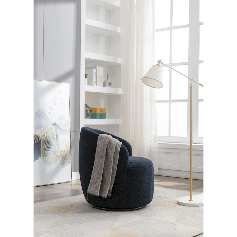 Swivel Accent Armchair Teddy Fabric Upholstered Barrel Chair with Black Point Round Swivel Metal Base