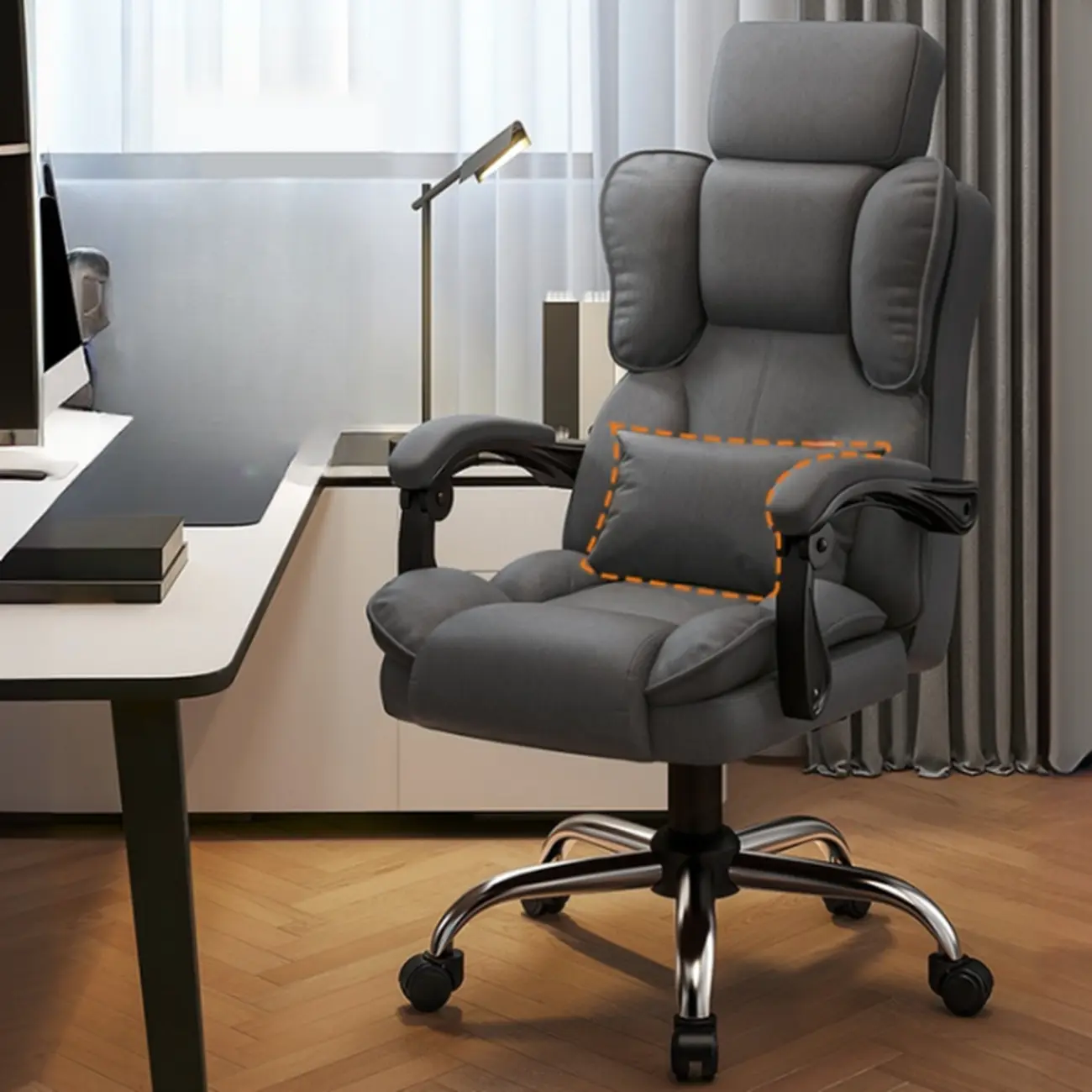 Ergonomic Brown Leather Reclining Office Chair