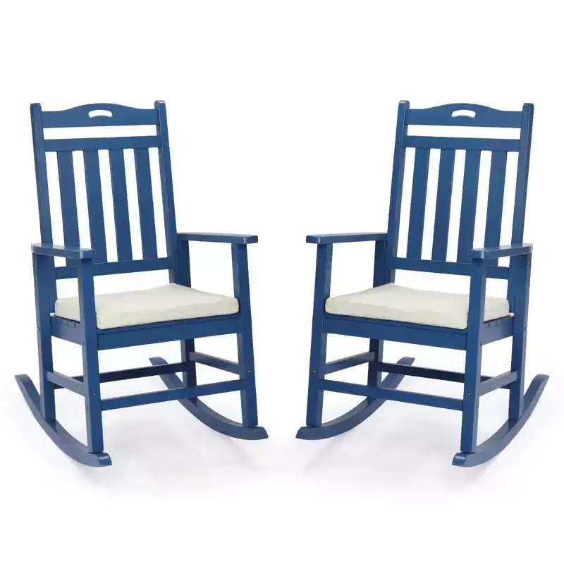 Karl Home | Solid Wood Patio Rocking Chairs with Off-white Cushions (Set of 2)