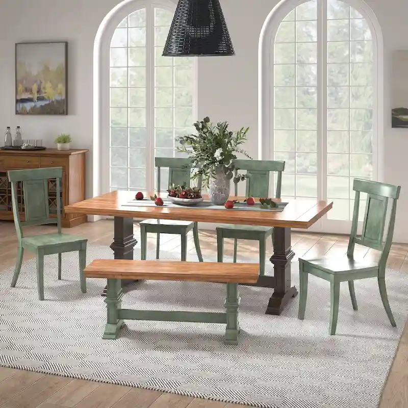 Ronda 78.7 Rectangular Solid Wood Top Dining Set with Panel Back Chairs