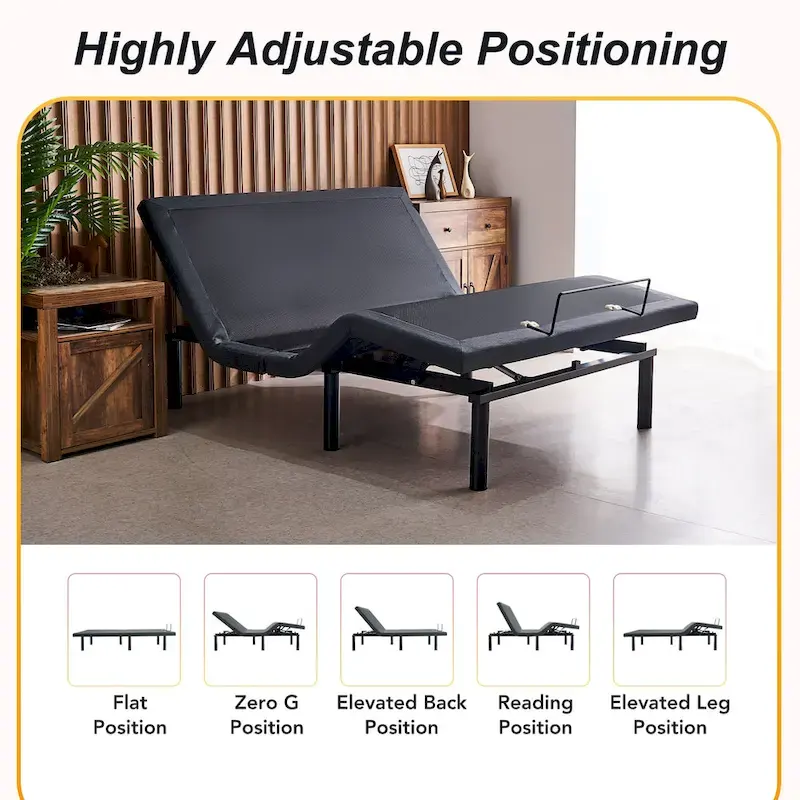 CO-Z Massaging Zero Gravity Adjustable Bed with Wireless Remote and Underbed Lighting