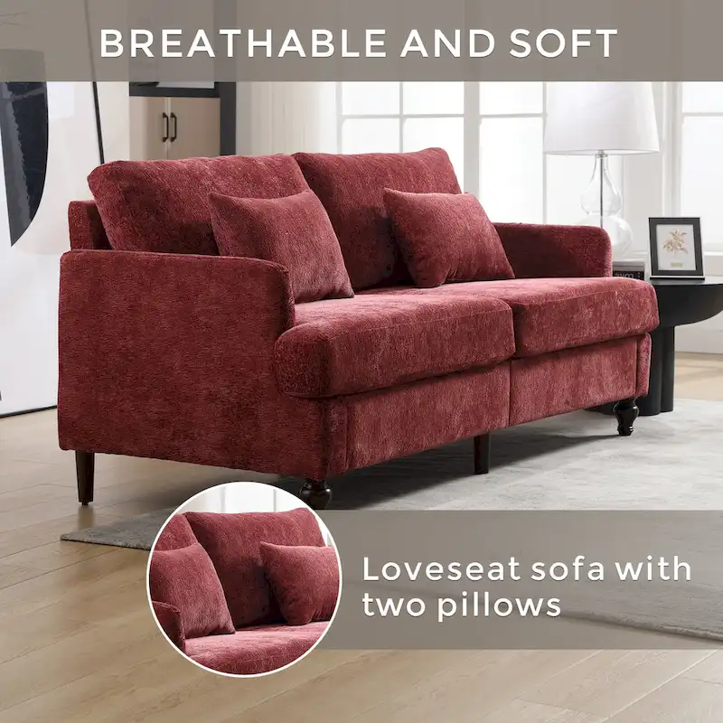 Red 68.9  Chenille 2-Seater Sofa with Detachable Cushions