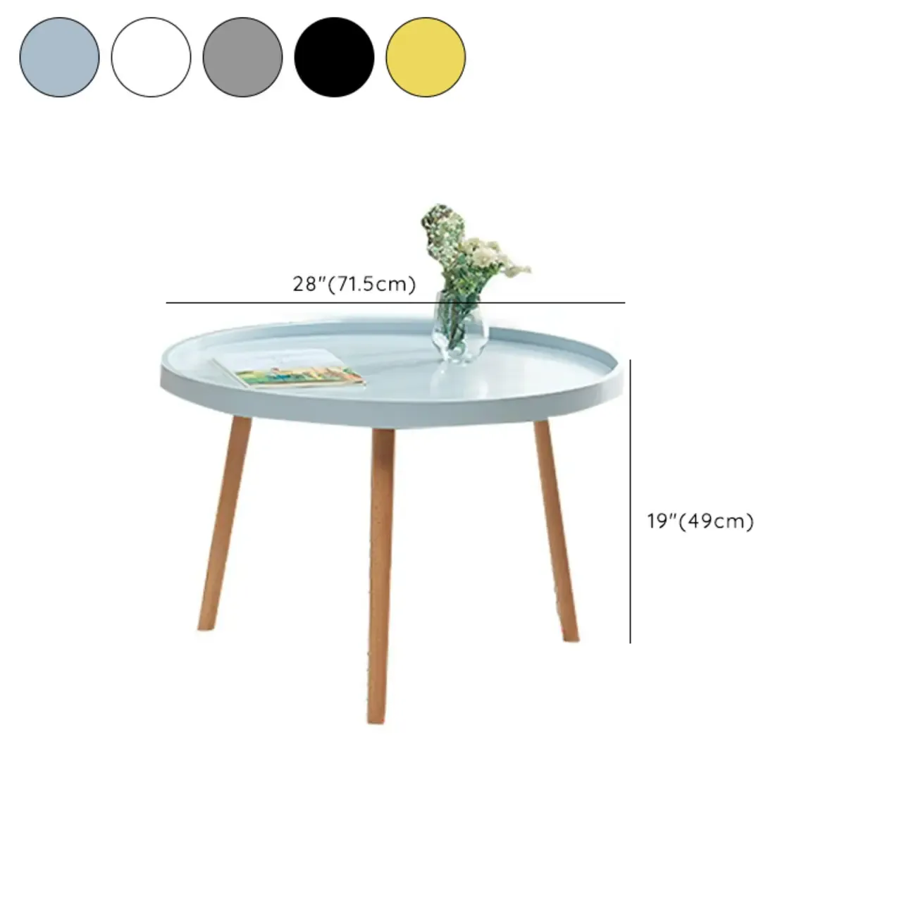 Modern Round Waterproof Coffee Table with Wood Three Leg