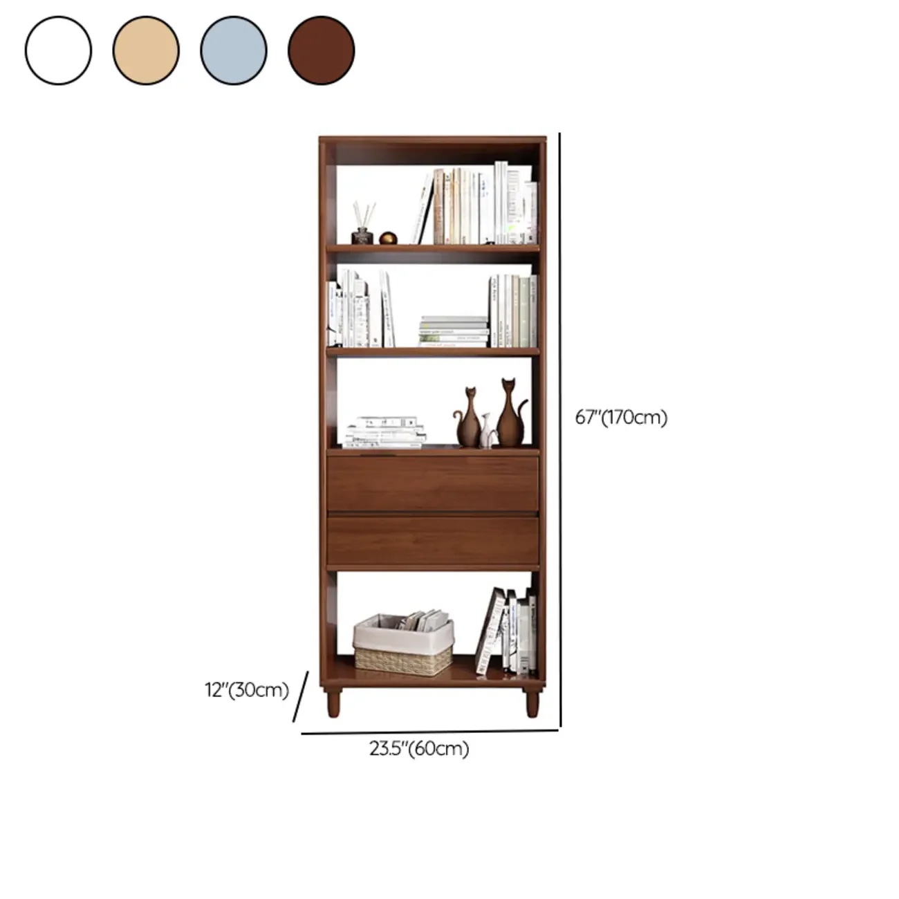 67 H Versatile 2 Drawers Open Back Wood Bookcase Shelf