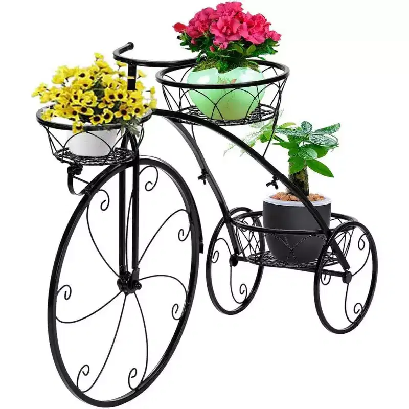 VINGLI Tricycle Plant Stand, Flower Pot Cart Holder Patio Stand Holder Outdoor Displaying Plants Flowers