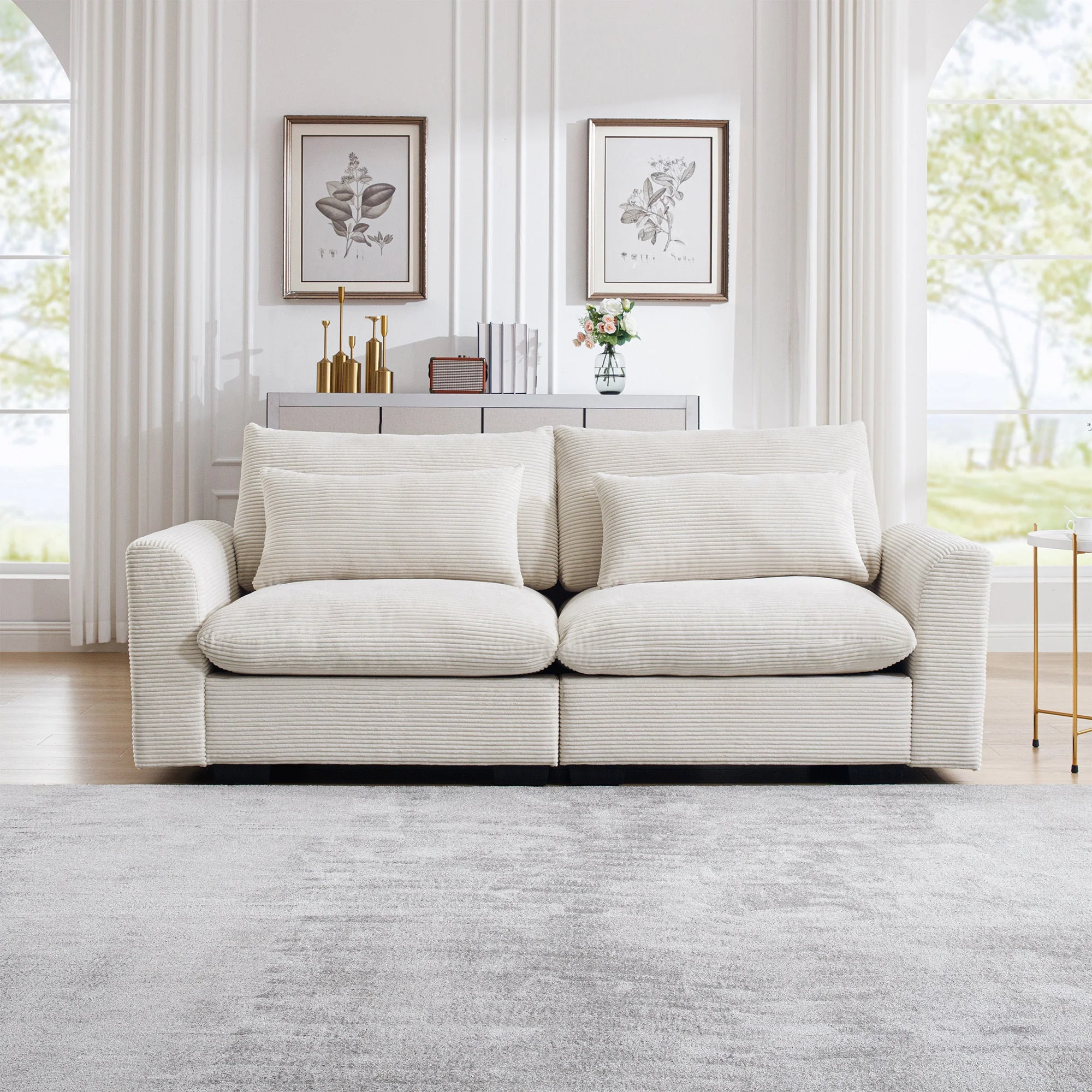 Walker Edison | Beige Corduroy Deep Seat Loveseat Couch