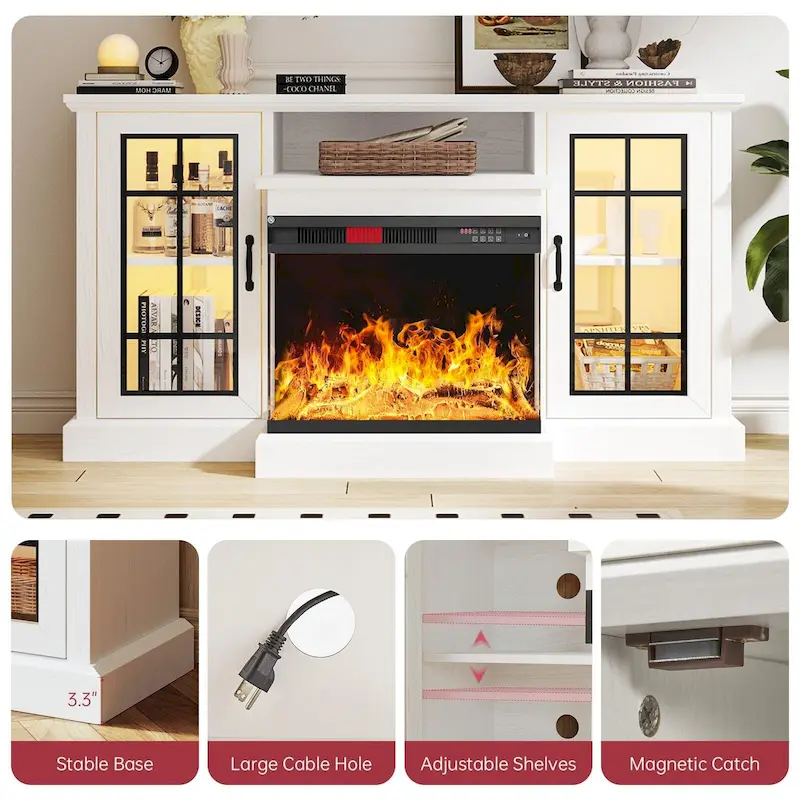 59 Fireplace TV Stand with 3-Sided Glass Electric Fireplace