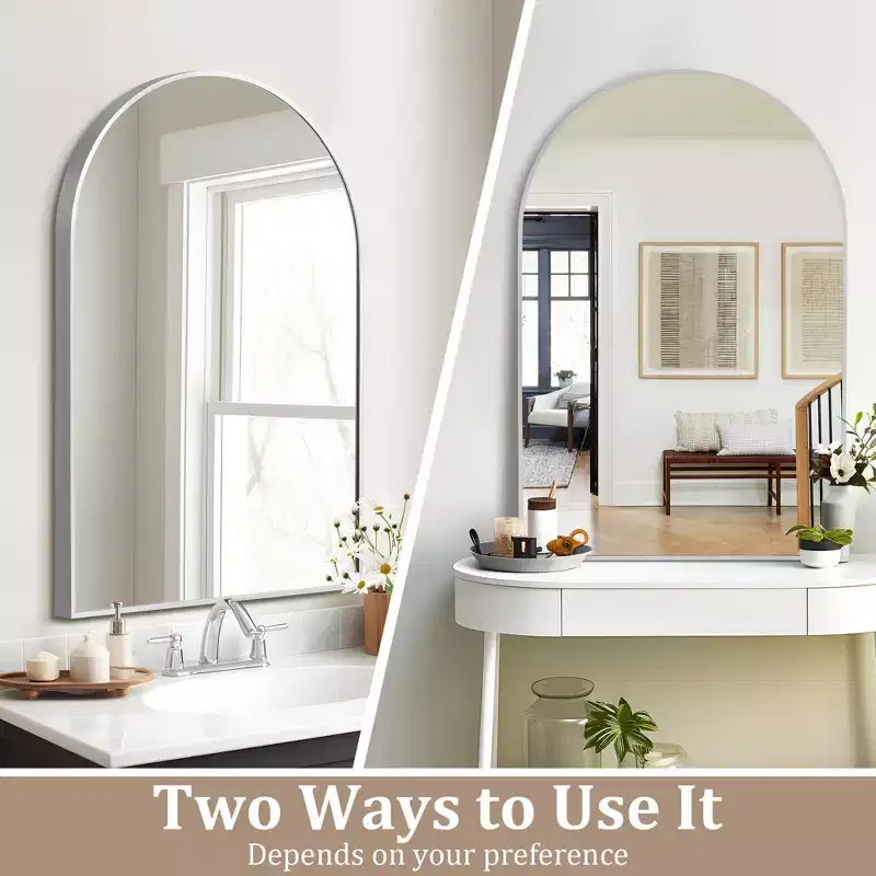 Silver Wall Mirror with Thin Edge, Aluminum Alloy, Right Angle Arch-shaped