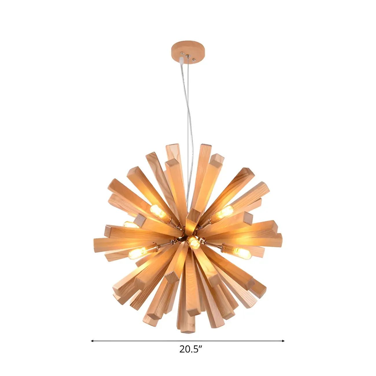 Mid-Century Modern Wood Starburst Chandelier Warm Light