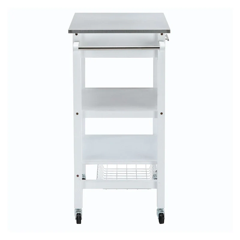 Kitchen Cart with 2 Wooden Shelves and 1 Drawer, White