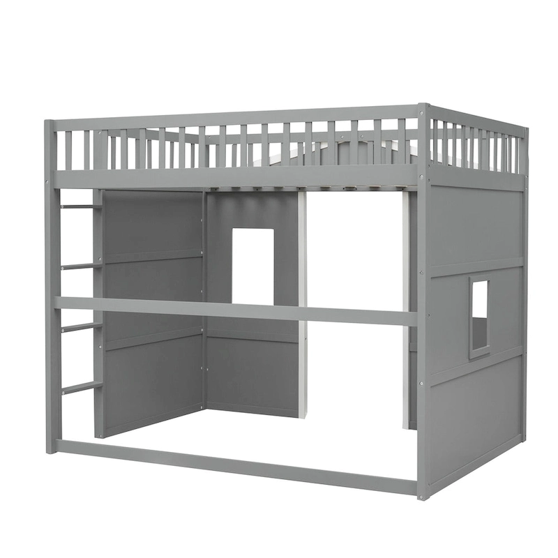 House Loft Bed With Ladder-Gray+White Frame