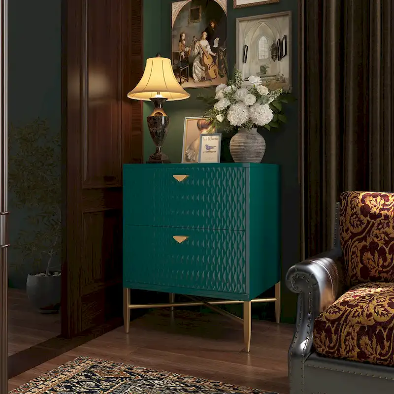 Blue/Black/White/Green 2-Drawer High Gloss Nightstand, for 1 Person