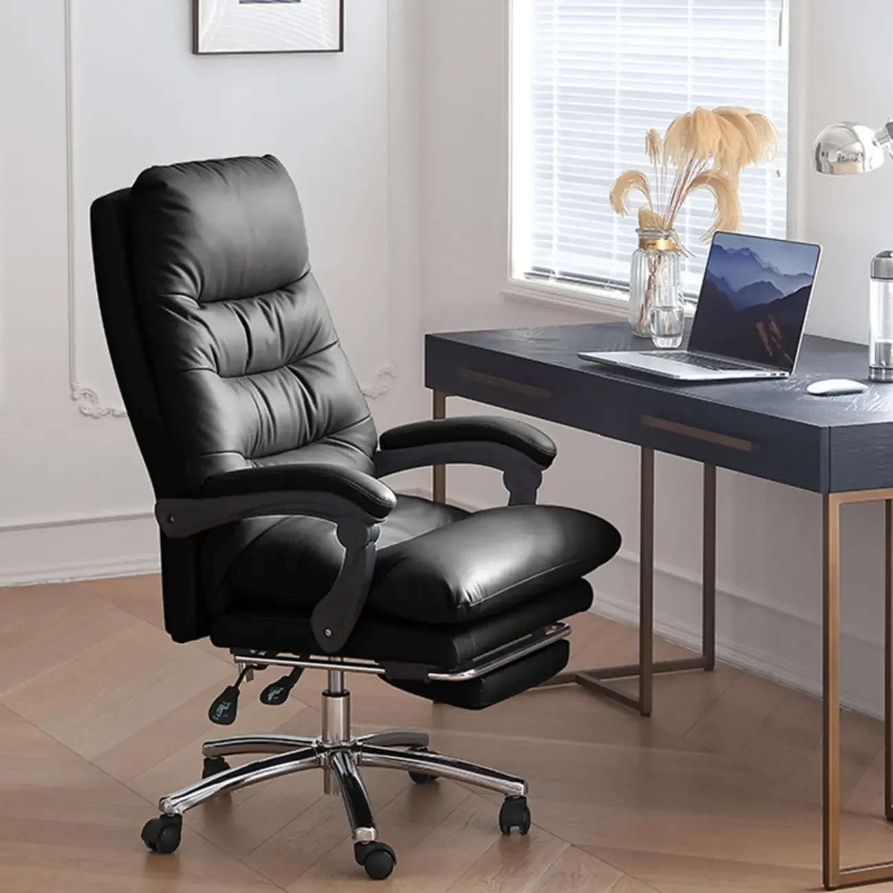 Upholstered Leather Recliner Adjustable Office Chair