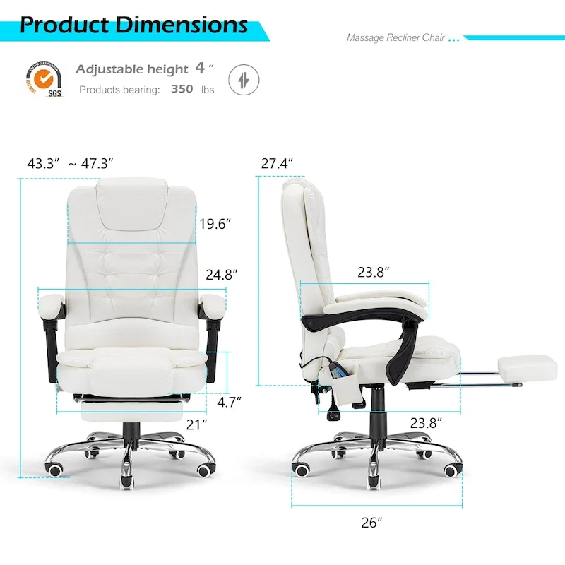 AECOJOY Heated Executive Office Chair w/ Massage &Adjustable Height