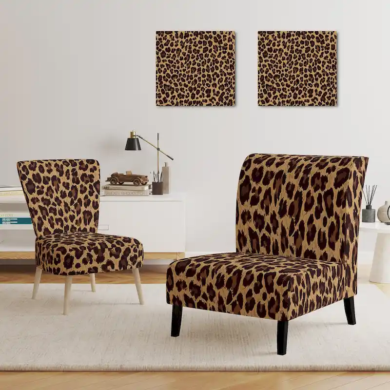 Brown Leopard Print Upholstered Accent Chair