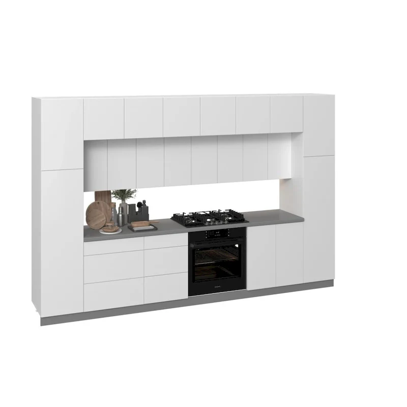White Gloss Kitchen Base Cabinet Set, 12ft Wide (143x24 in)