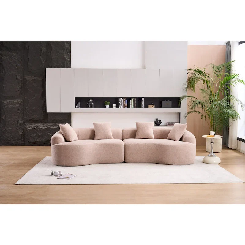 Grey / Antique Blue / Beige / White / Green / Orange / Antique Brown Curved Foam Sofa, 4-Seater, with 4 Pillows