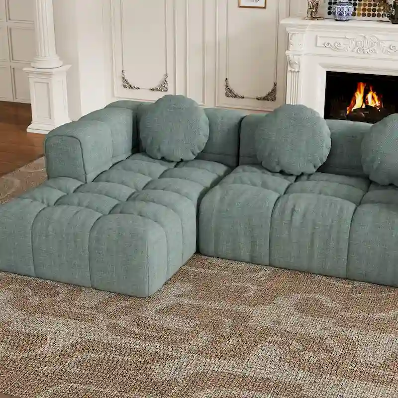 103 Chenille L-Shaped Sectional Sofa with Left Recliner, 3 Pillows and Modular Design