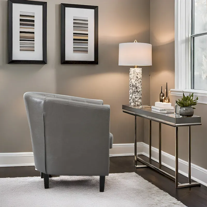 Accent Chair, Button Tufted Faux Leather Barrel Chair, Midcentury Modern Accent Chair, Comfy Armchair, Tub Barrel Chairs