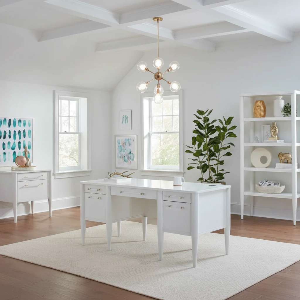 Contemporary Half-Pedestal Desk White