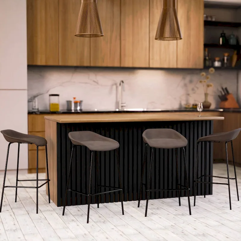 Leather Barstool with Powder-Coated Iron Frame Set of 2 Servos Series