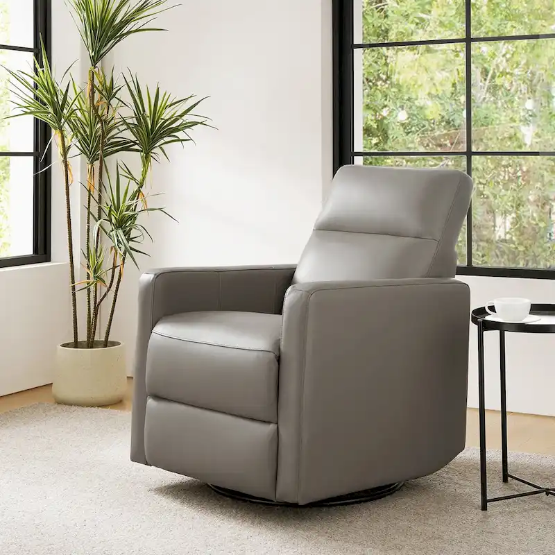 Josefa Modern Genuine Leather Swivel Rocker Recliner by Hulala Home