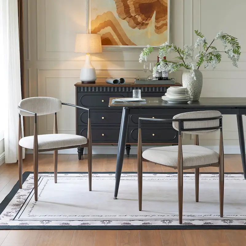 Black/Gold Upholstered Dining Chair, Modern Style, Set of 2