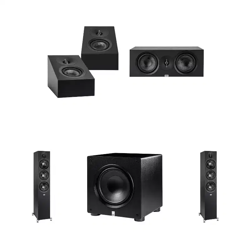 Elac DF63-BK - Debut 3.0 6.5 Floor Speaker - Black (Pair), ELAC DA43-BK Debut 3.0 - DA43-BK Atmos / On Wall speaker, Elac PS350 Subwoofer and Elac...