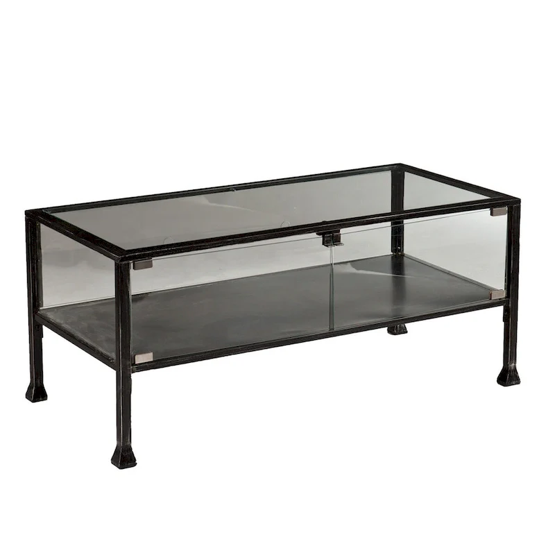 43 Black Glass And Metal Rectangular Coffee Table - 18.5 H x 42.5 W x 21 D