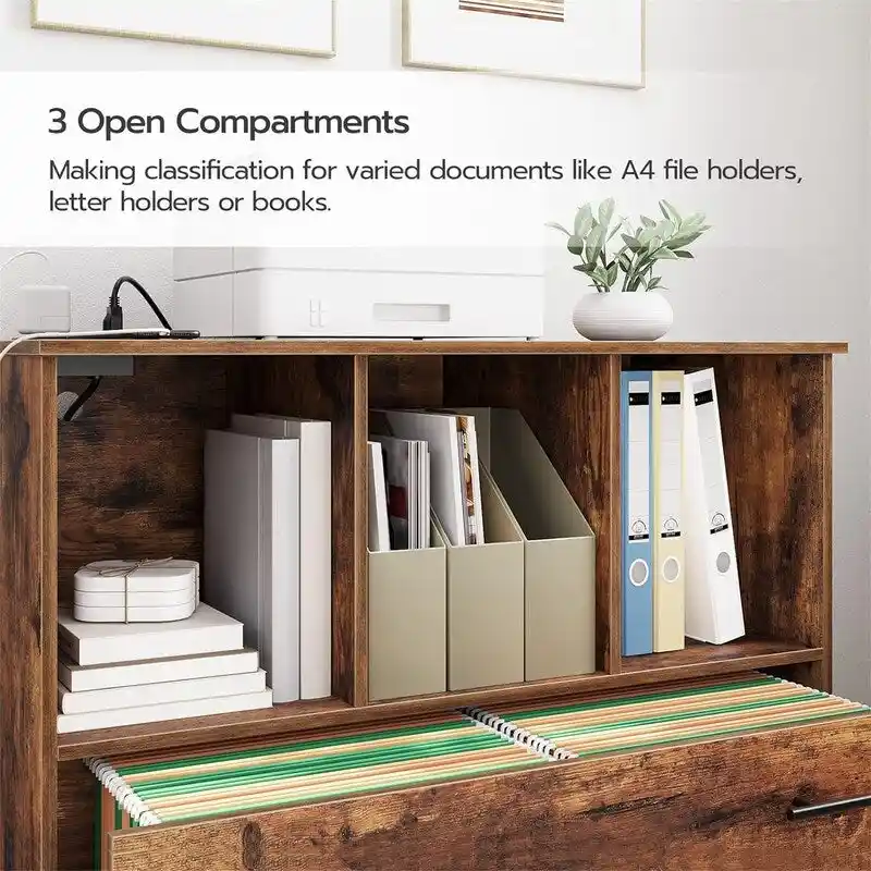 Mobile Lateral Filing Cabinet with Charging Station - 14.2D x 31.5W x 26.6H