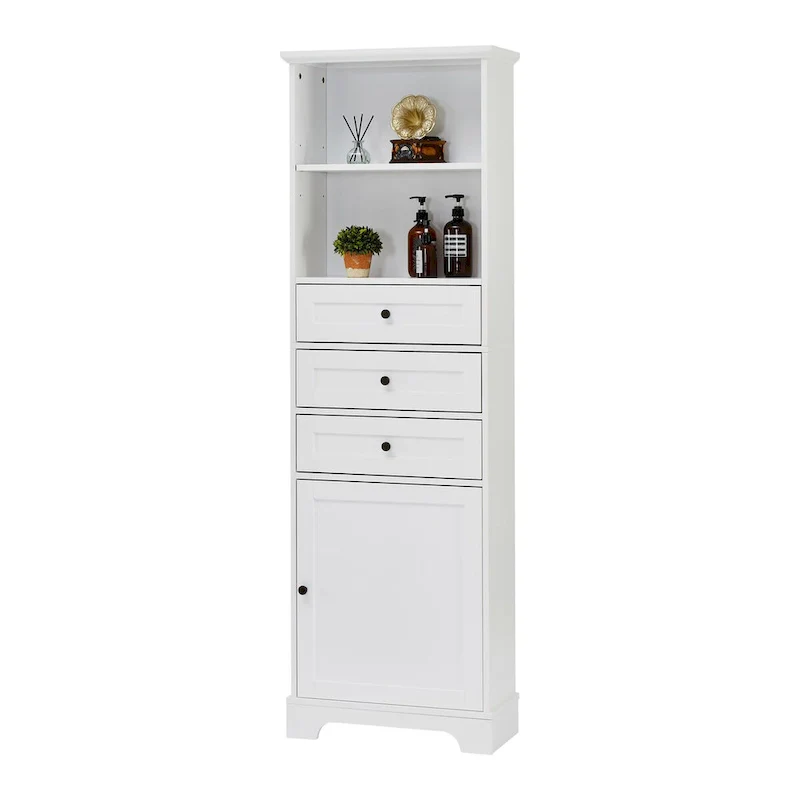 10 in. W x 22 in. D x 68.3 in. H White MDF Linen Cabinet with 3 Drawers and Adjustable Shelves