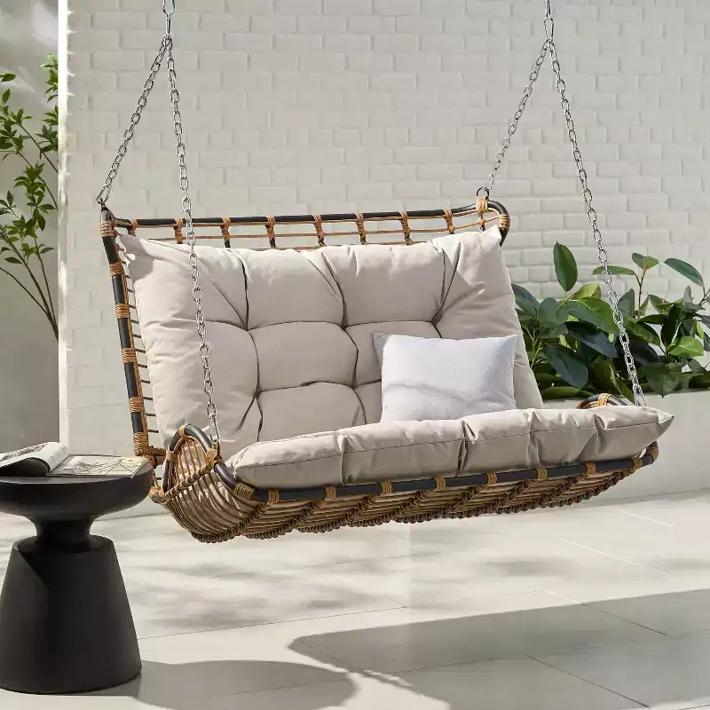 Christopher Knight Home Arruda Outdoor Wicker Porch Swing with Cushions