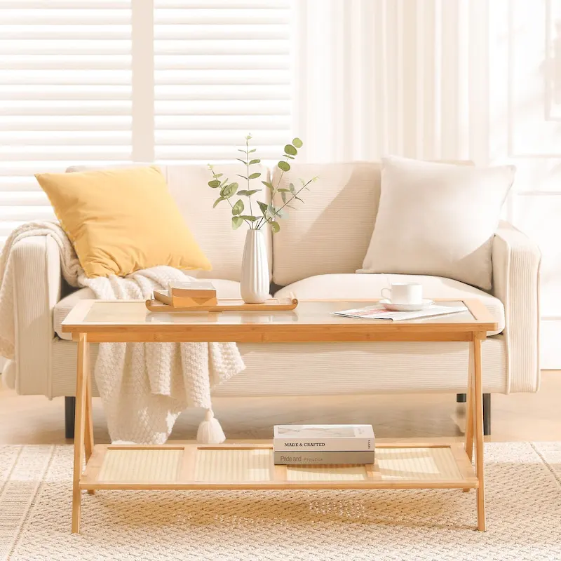 2-Tier Rectangular Coffee Table, Glass Top Sofa Table - 39.4 L x 19.7 W x 19.7 D