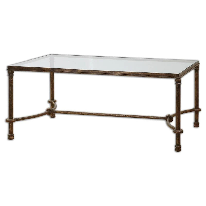 Rustic Bronze Iron & Tempered Glass Coffee Table