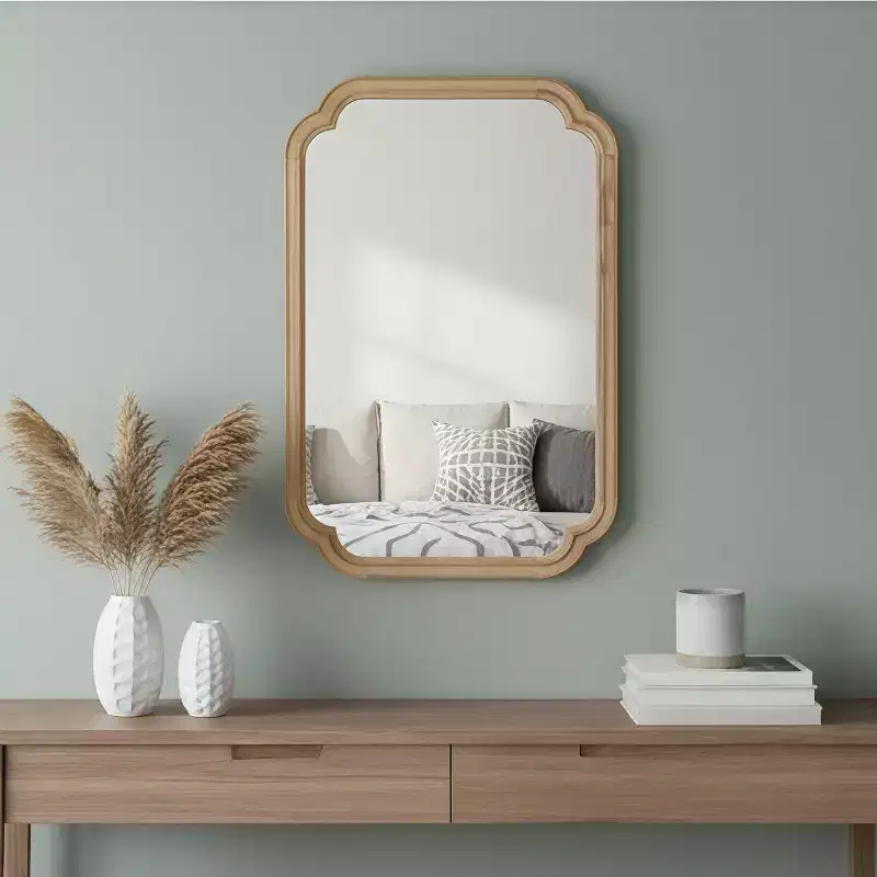 PexFix 24 x 36 Rounded Corner Solid Wood Frame Decorative Mirror Modern Farmhouse Wall Mirror For Bedroom Bathroom Living Room Entryway Natural