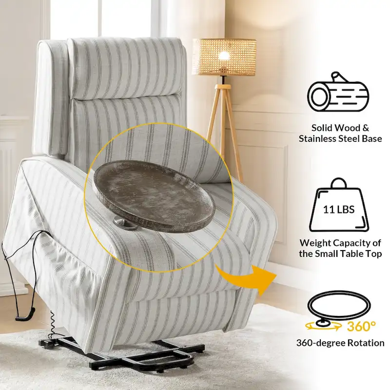 Darrell Modern Lift Assist Massage and Heating Power Recliner with Charing and Soild Wood Tray by