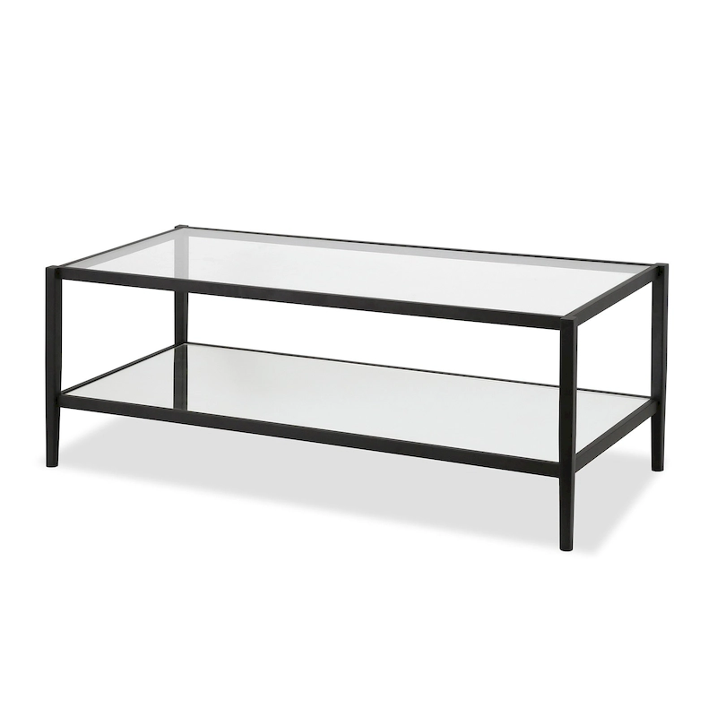 Modern Rectangular Glass Coffee Table 45 Steel Frame with Storage Shelf for Living Room - 45L x 20W x 17H