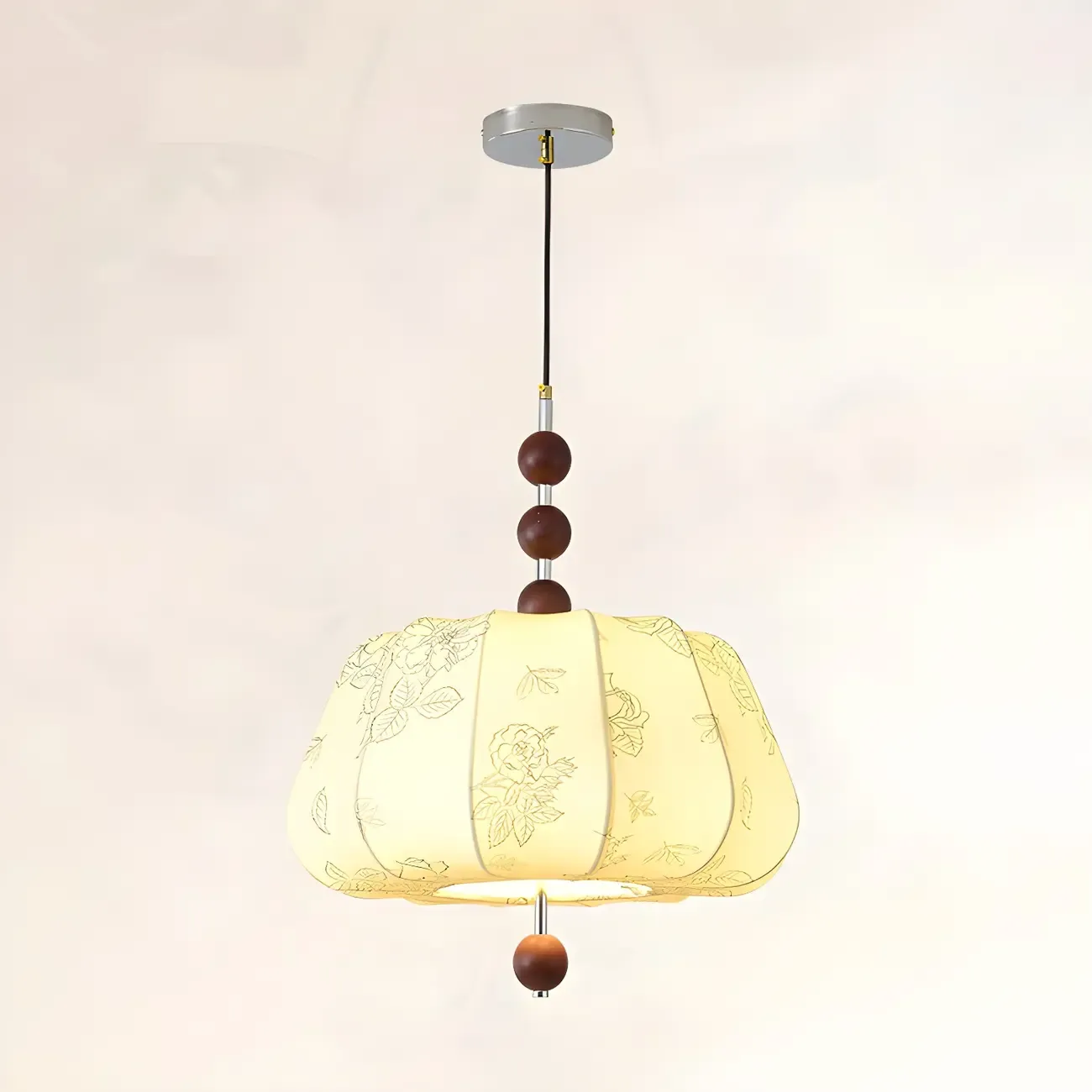 Elegant Flower Pattern Beige Fabric Geometric Chandelier