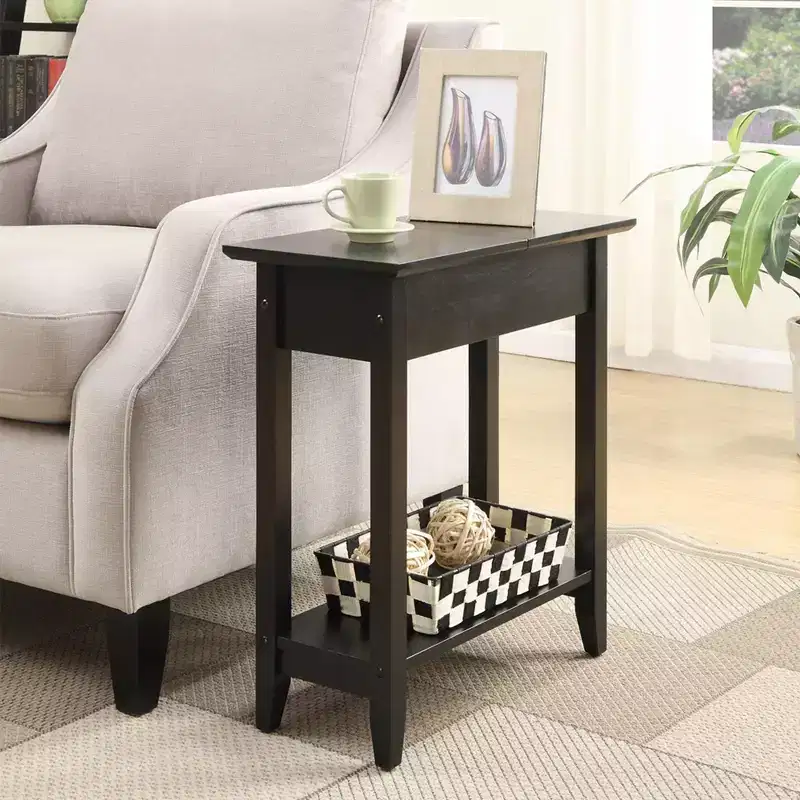 Breighton Home Harper End Table with Flip Top Storage and Lower Shelf Black