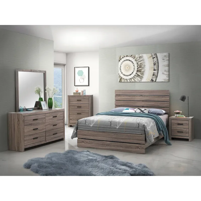 Geary 5-piece Slatted Headboard Panel Bedroom Set with 2 Nightstands