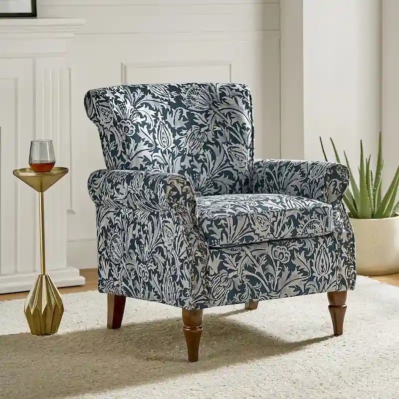 Nyctelius Traditional Polyester Accent Chair with Rolled Arms and Nailhead Trim by HULALA HOME