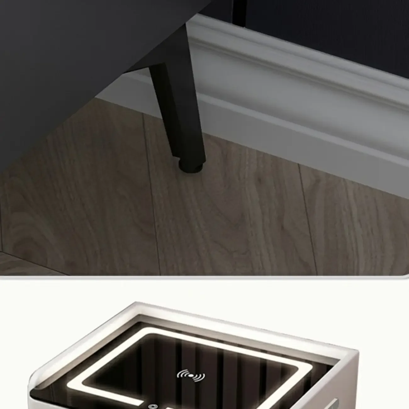 Narrow 3-Drawers Glass Top Wooden Nightstand with Light