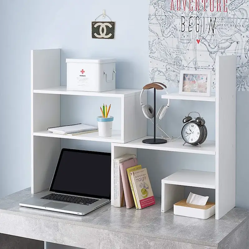 Compact Adjustable Desk Bookshelf - White